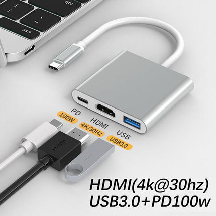 USB-C HDMI USB 3.0 Adapter Converter Cable 3 in 1 Hub For MacBook Pro iPad TypeC - Aimall