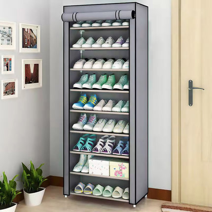 10 Tier Black Shoe Rack Dustproof Organiser Shoe Storage Cabinet for Home Use