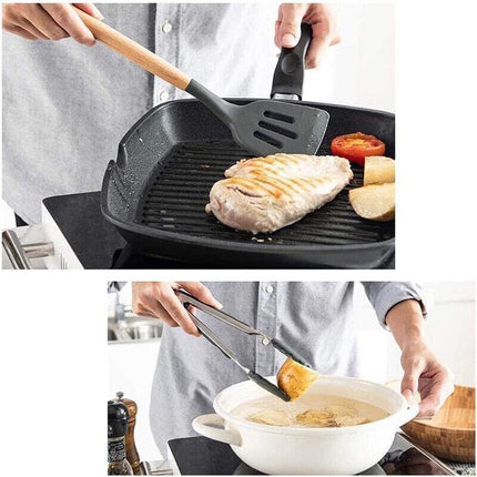 Set Of 12 Silicone Utensils Set Wooden Cooking Kitchen Baking Cookware Au  Stock