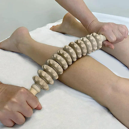 Wooden 12Roller Massage Stick Meridian Therapy Neck Back Thigh Muscle Relaxation