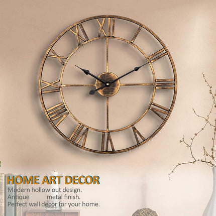 Home Retro Living Room Wrought Iron Wall Clock Nordic Decorative Clock Round Rome Mute Clock