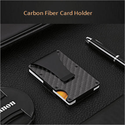 Men Slim Carbon Fiber Credit Card Holder RFID Blocking Metal Money Clip Wallet - Aimall