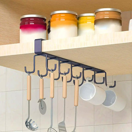 2pcs No Punch Cup Holder Double Row Hooks Mug Storage Rack for Kitchen Shelves