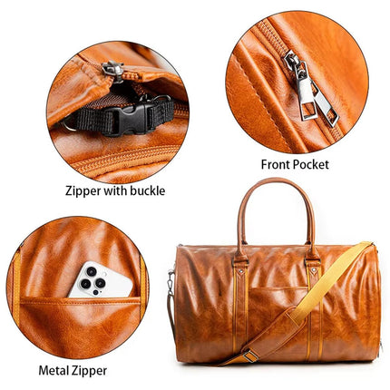 PU Leather Travel Duffel Bag Men Weekend Overnight Luggage Bag for Travel Sports