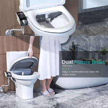 Bidet Toilet Seat Dual Nozzles Self-Cleaning Wash Hot Cold Mixer Water Sprayer