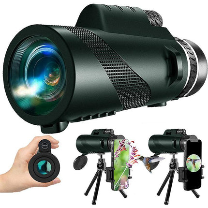 HD Monocular Telescope with Phone Holder and Tripod for Travel and Low Light Use