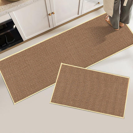 2PCS Absorbent Kitchen Floor Mat Non Slip Foldable Linen Rug with Rubber Backing