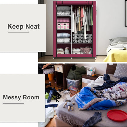 Simple Steel Frame Wardrobe with Non-Woven Fabric Cover for Clothes Storage Use