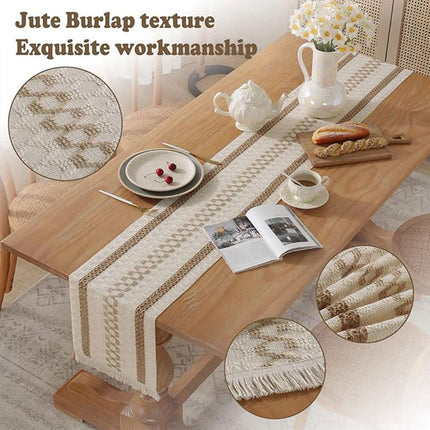 Cotton Linen Table Runner with Knot Tassel Bed End Towel Long Tablecloth Mat