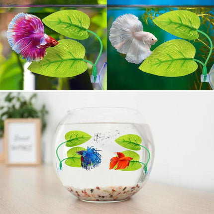 4pcs Aquarium Decoration Artificial Betta Fish Leaves Resting and Spawning Set
