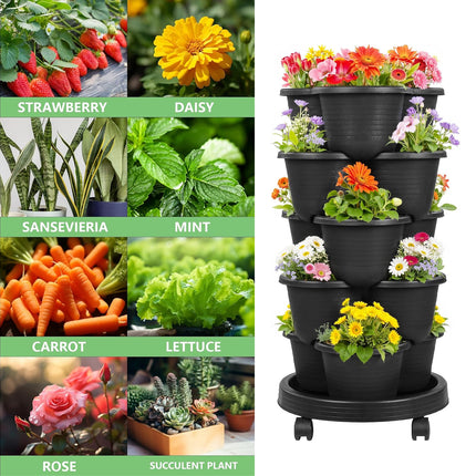 Stackable Planting Pots Vertical Planter for Balcony Yard Indoor Outdoor Plants