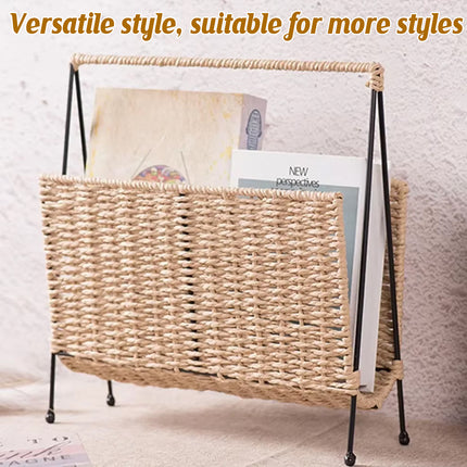 Natural Handwoven Magazine Rack Tabletop Bookshelf Newspaper Storage Basket