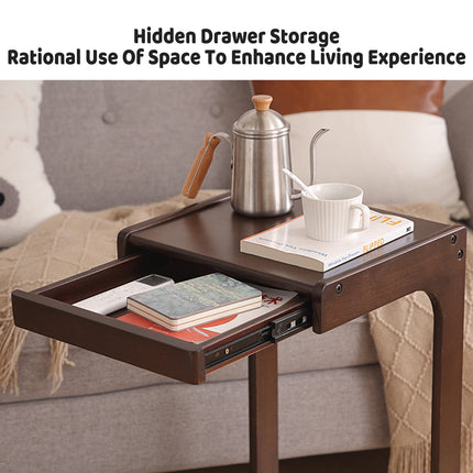 Solid Wood Rolling Coffee Table Mobile Side Table with Wheels 2-Tier Home Use