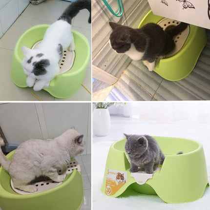 Cat Litter Box Open Toilet Green Squat Style Pet Tray Easy Clean Plastic Kitty