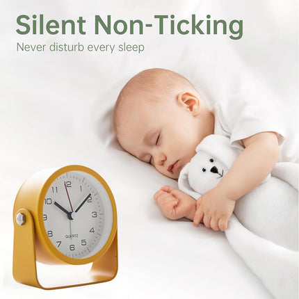 Flip Silent Desktop Small Alarm Clock with Night Light Battery-Powered Durable