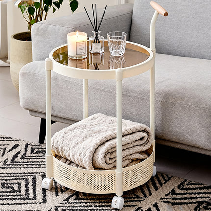 Movable Side Table Rolling Caster Wheels 2 Tier for Living Room Bedroom Office