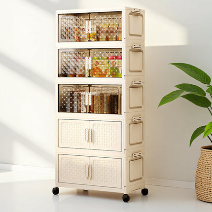Plastic Multi Layer Foldable Storage Cabinet 5-Tier Dustproof for Home Organizer