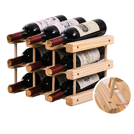 Wine Rack Wooden Storage Stand 9 Bottle Timber Cellar Holder Organizer Shelf