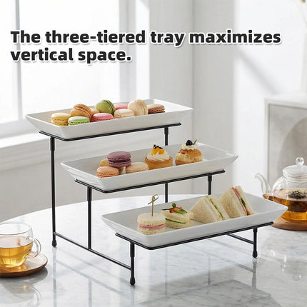 3 Tier Display Stand Black Metal Frame White Trays for Party Wedding Catering