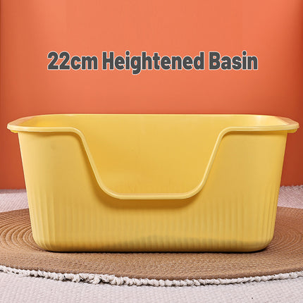 Large Cat Litter Box Open Toilet Semi Enclosed Yellow Tray Splash Proof Pet