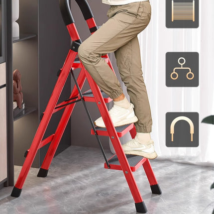 Folding Ladder 4 Step Carbon Steel Heavy Duty Ladder for Home Kitchen Garage Use
