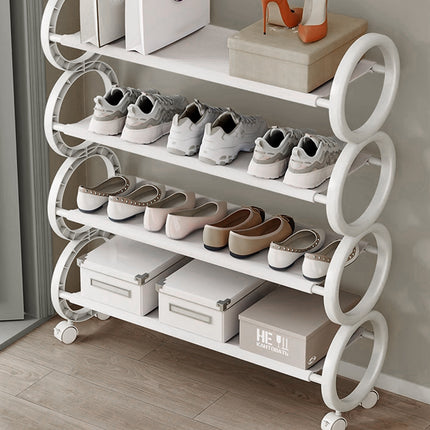 Movable Simple Shoe Rack 4Tier with Wheels for Entryway Hallway Space Saving