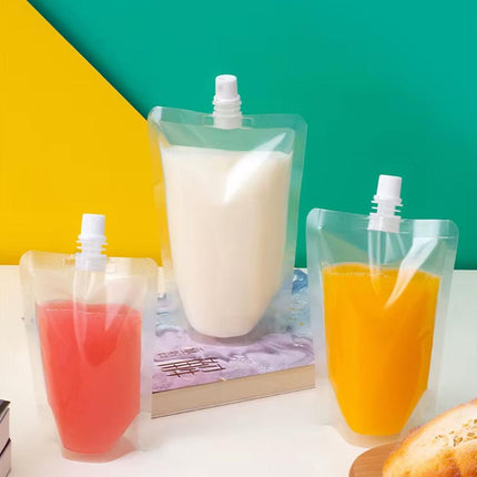 50PCS 250ml Drink Bags Transparent Stand Up Juice Takeaway Nozzle Pouches