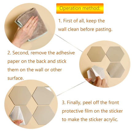 12 Pcs Acrylic Mirror Wall Stickers Hexagonal Self Adhesive Home Decor