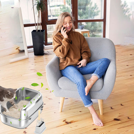 Cat Litter Box Open Design Stainless Steel Large Easy Clean Pet Toilet Tray