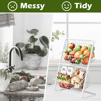 2 Tier Detachable Wire Storage Rack White Metal Basket Stand for Bathroom Desk