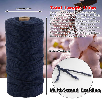 3mm Colored Cotton Rope DIY Hand Woven Macrame Cord Tapestry Binding Craft Rope