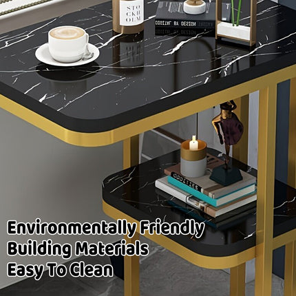 Modern Living Room Side Table 2 Tier with Rounded Corners Easy to Clean Sturdy