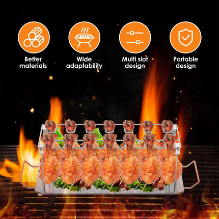 Folding Grilled Chicken Leg Plate Stainless Steel BBQ Grill Rack Outdoor Tool