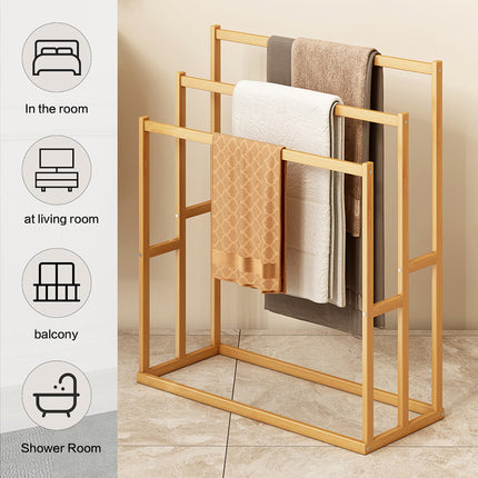 Bamboo Floor Standing Towel Rack Durable Space Saving for Bathroom Bedroom Use