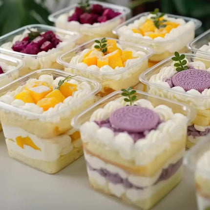 100PCS Dessert Box Mousse Cake Box Bakery Packaging Container Transparent Square