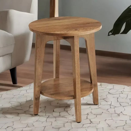 Wood Double-Layer Small Round Table Sturdy Stable for Home Living Room Decor
