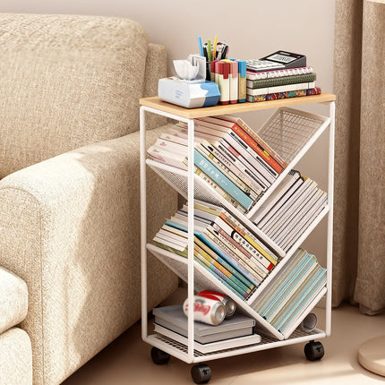 Mobile Wheeled Small Bookshelf Floor Storage Rack for Home Office Storage