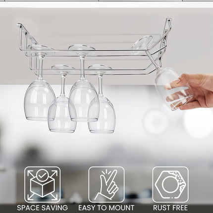 Stainless Steel Wine Glass Rack Double Row Hanging Cup Holder Cabinet Shelf