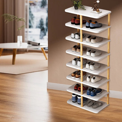 8 Tiers Shoe Rack Wood Vertical Space Saving Narrow Shoe Rack Storage 14 Pairs