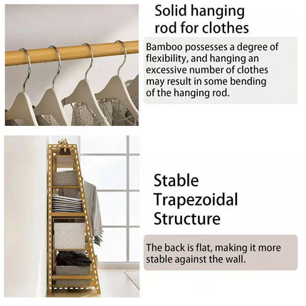 Bamboo Floor Standing Clothes Rack Multi Functional Clothes Cabinet Sturdy