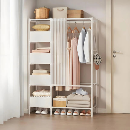 Simple Wardrobe with Curtain Large Capacity Storage Organizer for Home Bedroom