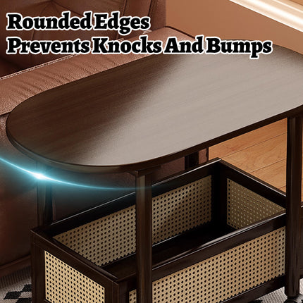 Movable Coffee Table with Wheels Side Table with Storage Shelf for Living Room