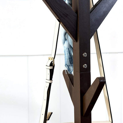 Solid Wood Coat Rack Floor Standing Clothes Hanger with 8 Hooks