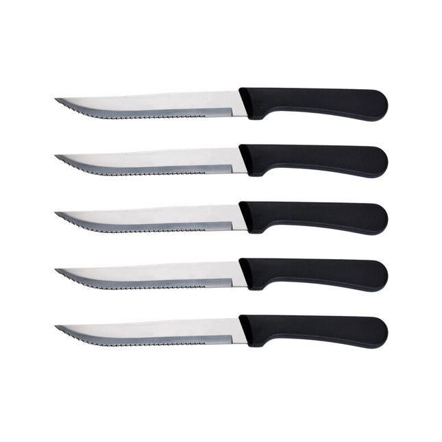 6pcs Stainless Steel Steak Knife Black Plastic Handle Cutlery For Kitchen Dining