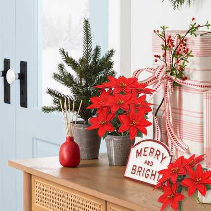 6PCS Christmas ASimulated Flower Bouquets Festive Red for Home Table Decoration