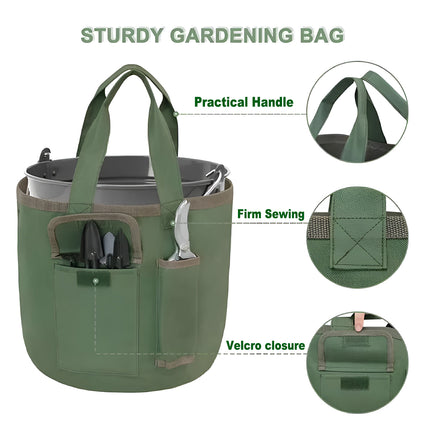 Waterproof Green Canvas Tool Storage Bag Portable Garden Bucket Organizer Use