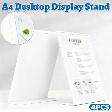 4PCS A4 Desktop Display Stand Holder 21.7x31cm Durable for Menu Price Sign Card