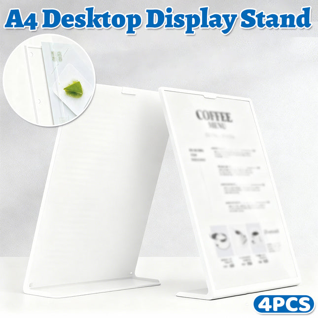4PCS A4 Desktop Display Stand Holder 21.7x31cm Durable for Menu Price Sign Card