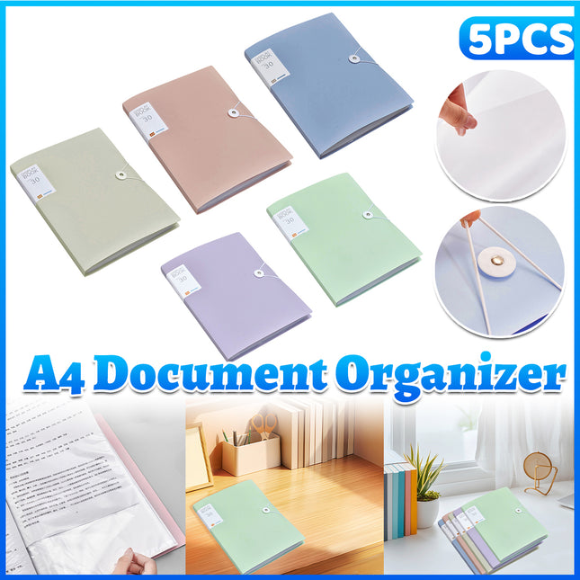 5PCS A4 Folder 30 Clear Pockets Document File Organizer for Office School Use