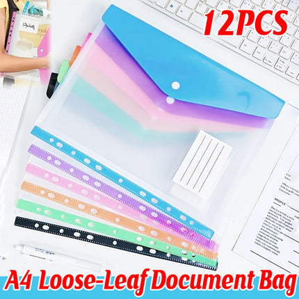 12 PCS A4 Binder Pouch 11Hole Vertical File Bag Waterproof For Document Storage